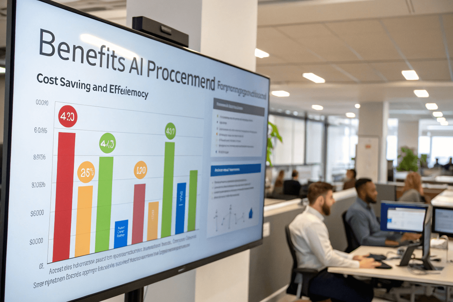 Benefits chart showing cost savings and efficiency improvements from AI procurement