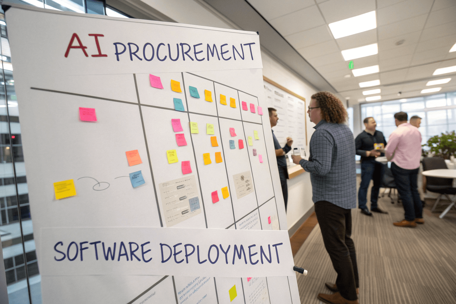 Implementation timeline showing phases of AI procurement software deployment