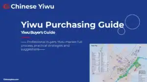A guide titled 'Yiwu Purchasing Guide' with a small map of Yiwu City and text about strategies for professional buyers.