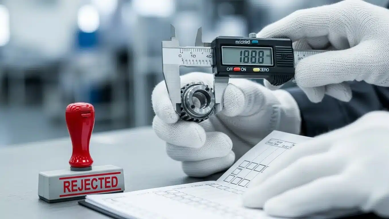 Inspector Measuring Product with Caliper