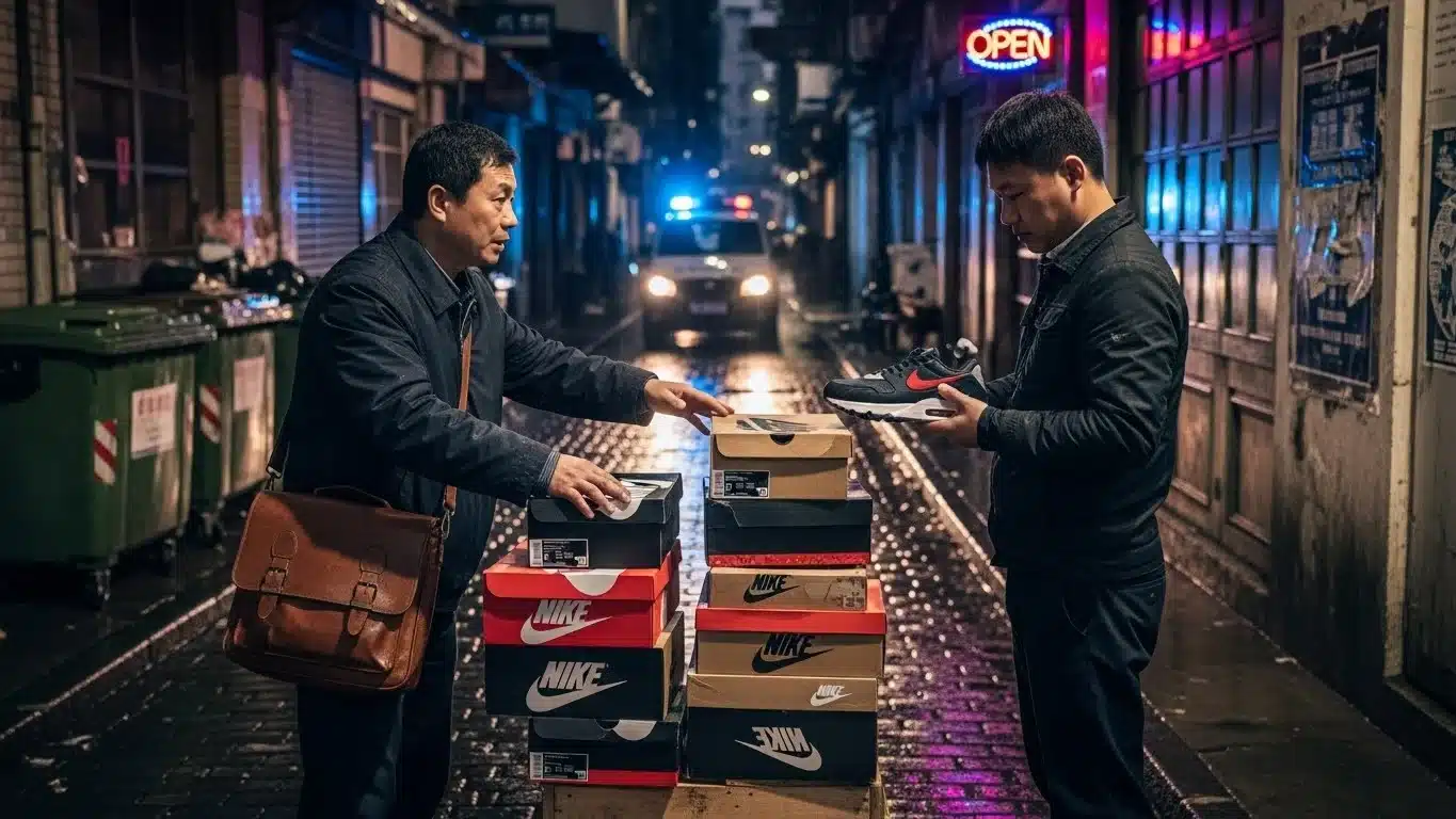 Sneaker display at a Yiwu market