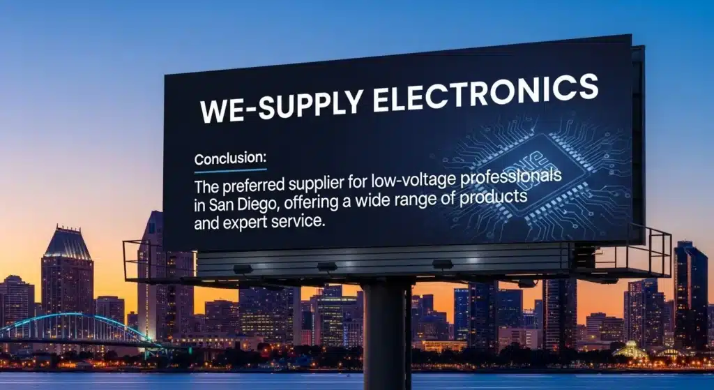 Billboard advertising We-Supply Electronics as the preferred supplier for low-voltage professionals in San Diego.