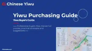 A guide titled 'Yiwu Purchasing Guide' with a small map of Yiwu City and text about strategies for professional buyers.