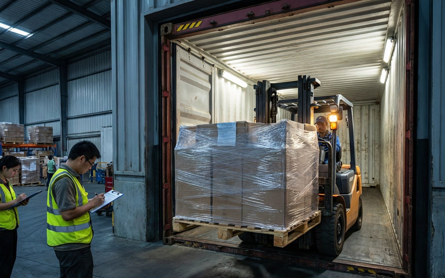 Loading bay at a China export warehouse where FCA goods are loaded into a container